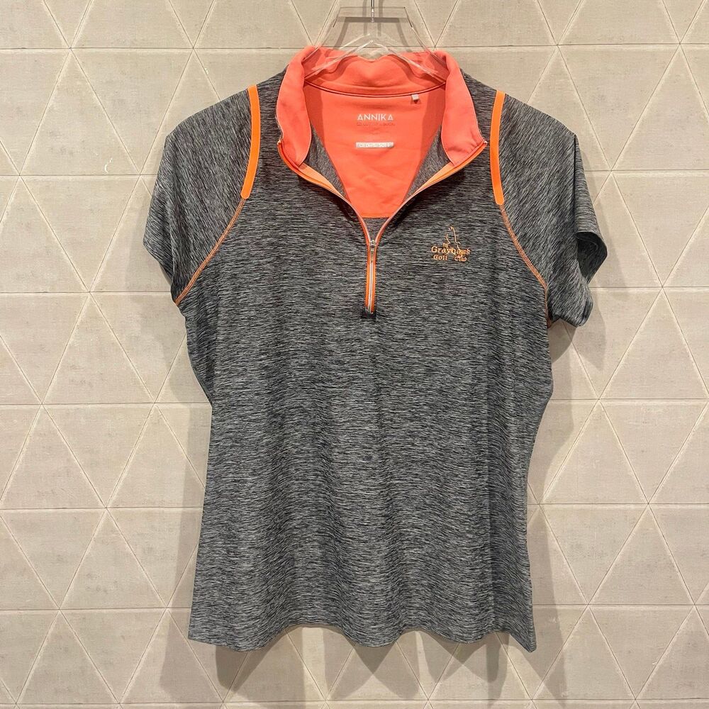 Cutter & Buck Annika Elite Short Sleeve Mock Half-Zips Golf top L EUC Has Grayh